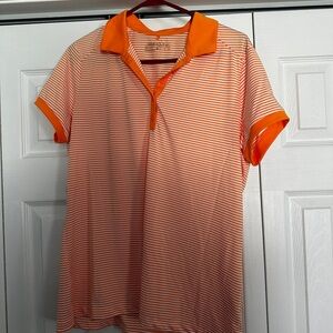 Nike Orange and White Striped Polo